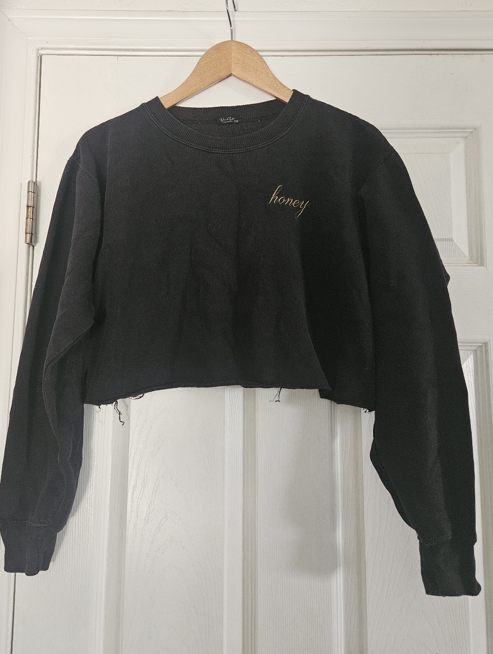 Brandy Melville Black Cropped 'honey' Sweatshirt with Gold Script